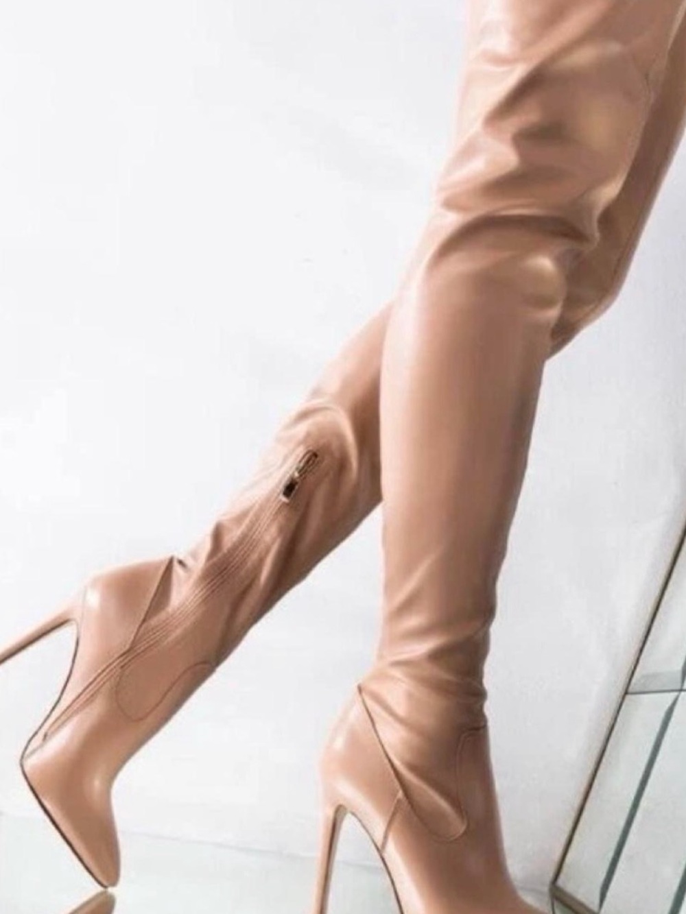 Azalea Wang Over-the-Knee Stiletto Boots in Nude